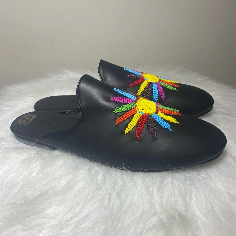 FARM Rio Black Sunshine Flat Mules with Colorful Bead Design Sz 10 - Picture 2 of 10